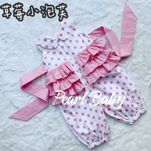 珍珠貝比 PEARL BABY 250727泰國手工荷葉邊【連身褲】草莓小泡芙 S