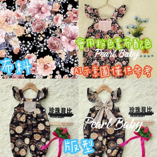 珍珠貝比 PEARL BABY 250810泰國PBJ手工連身褲黑底花【J258】 18m